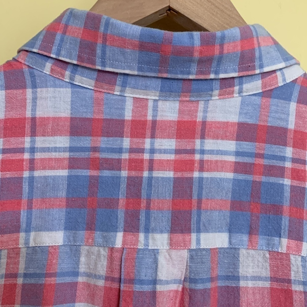 Vineyard Vines Plaid Slim Fit Whale Cotton Linen Blend Button Down Oxford Shirt - Picture 16 of 17